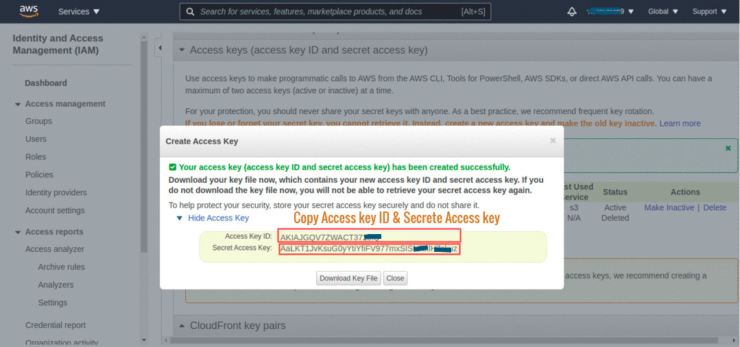 Copy "Access Key ID"